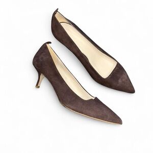 Women's Brown Suede Pointed-Toe Kitten Heel Pump